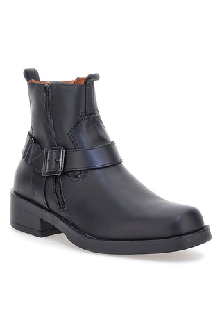 Stivaletti biker neri in vera pelle con fibbia e zip Output 262590062