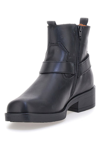 Stivaletti biker neri in vera pelle con fibbia e zip Output 262590062