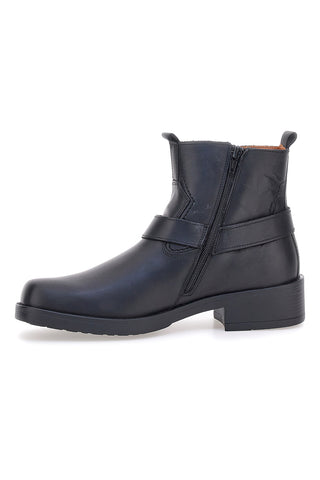 Stivaletti biker neri in vera pelle con fibbia e zip Output 262590062