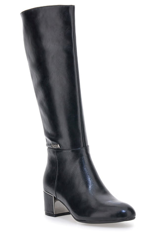 Schwarze Stiefel mit breitem Absatz und Chromdetail Swish 21x