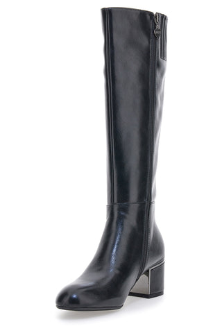 Schwarze Stiefel mit breitem Absatz und Chromdetail Swish 21x