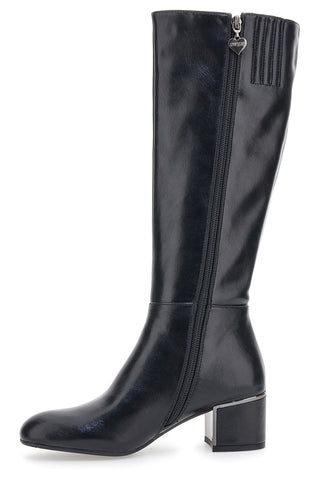 Schwarze Stiefel mit breitem Absatz und Chromdetail Swish 21x