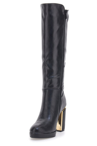 Schwarze Stiefel mit dekorativem Riemen The First RQ23WT6