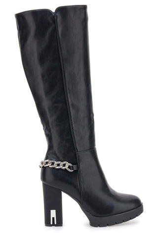 Hohe schwarze Stiefel mit dekorativer Kette THE FIRST H262534