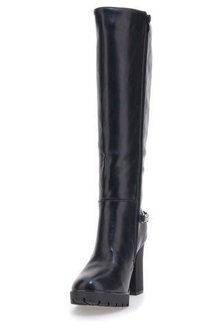 Hohe schwarze Stiefel mit dekorativer Kette THE FIRST H262534