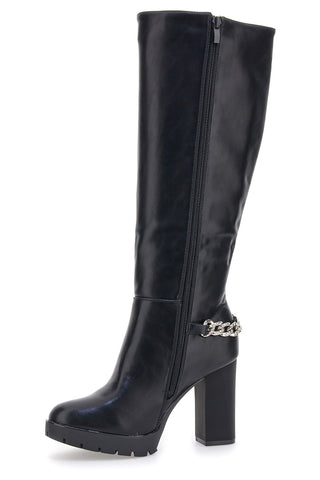 Hohe schwarze Stiefel mit dekorativer Kette THE FIRST H262534