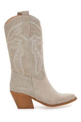 Stivaletti Texani Beige Con Tomaia Ricamata Made in Italy PITTARELLO LOVE TEX901RN