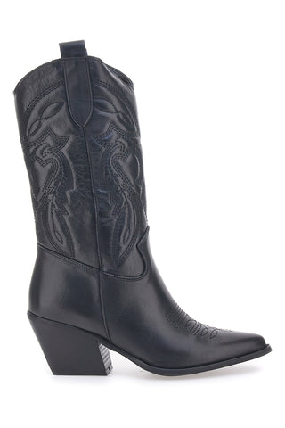 Schwarze texanische Stiefeletten mit besticktem Obermaterial, hergestellt in Italien PITTARELLO LOVE TEX901RN