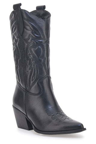Schwarze texanische Stiefeletten mit besticktem Obermaterial, hergestellt in Italien PITTARELLO LOVE TEX901RN