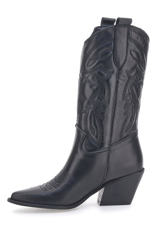 Schwarze texanische Stiefeletten mit besticktem Obermaterial, hergestellt in Italien PITTARELLO LOVE TEX901RN