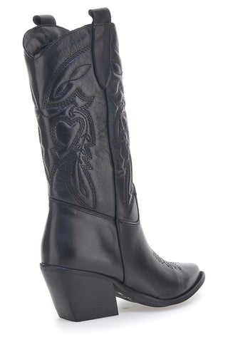 Schwarze texanische Stiefeletten mit besticktem Obermaterial, hergestellt in Italien PITTARELLO LOVE TEX901RN