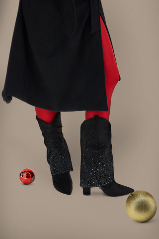 Stivali texani neri con tacco alto e strass The First P606