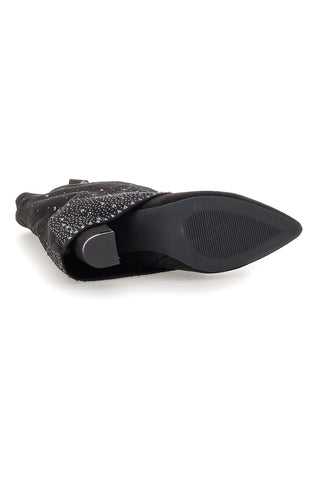 Stivali texani neri con tacco alto e strass The First P606