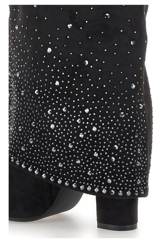 Stivali texani neri con tacco alto e strass The First P606