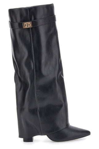 Stivali neri con tacco a cono e dettaglio fibbia The First P607