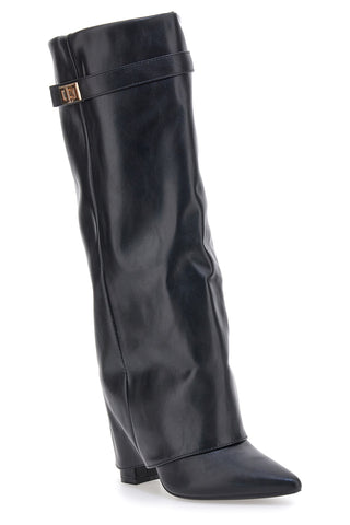 Stivali neri con tacco a cono e dettaglio fibbia The First P607