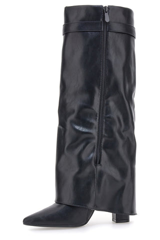 Stivali neri con tacco a cono e dettaglio fibbia The First P607