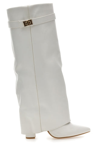 Stivali bianchi a punta con tacco largo e cinturino The First P607