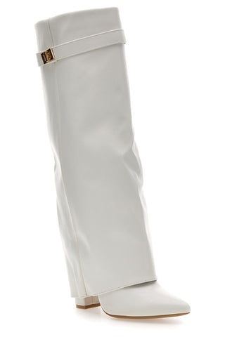 Stivali bianchi a punta con tacco largo e cinturino The First P607