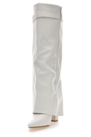 Stivali bianchi a punta con tacco largo e cinturino The First P607