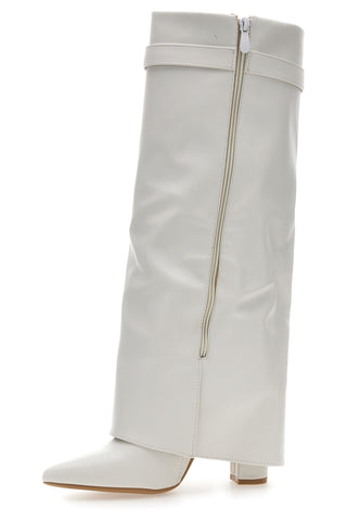 Stivali bianchi a punta con tacco largo e cinturino The First P607