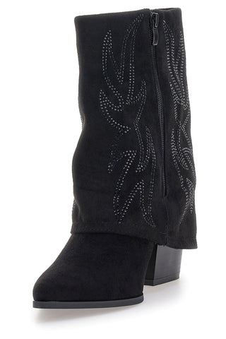 The First P608 Schwarze Stiefeletten mit Westernstickerei und hohem Absatz