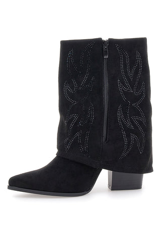 The First P608 Schwarze Stiefeletten mit Westernstickerei und hohem Absatz
