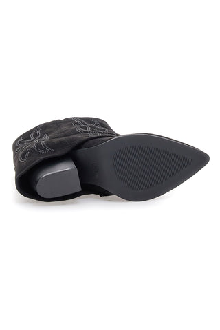 Stivaletti neri con ricamo western e tacco alto The First P608