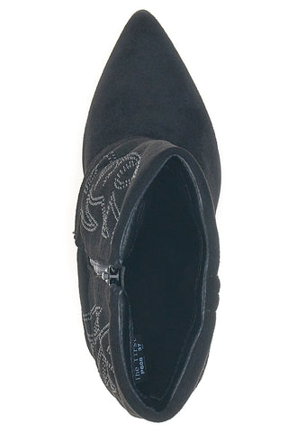The First P608 Schwarze Stiefeletten mit Westernstickerei und hohem Absatz