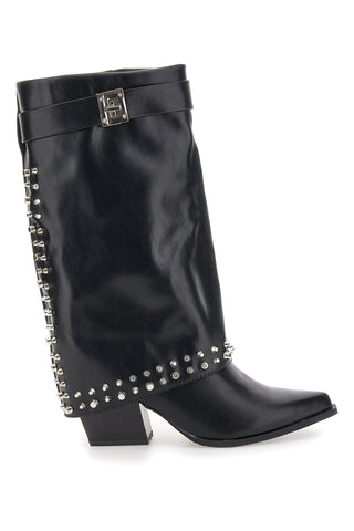The First P609 schwarze Nietenstiefel mit dekorativer Schnalle