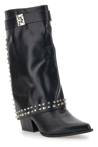 The First P609 schwarze Nietenstiefel mit dekorativer Schnalle