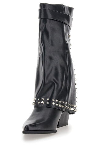 The First P609 schwarze Nietenstiefel mit dekorativer Schnalle