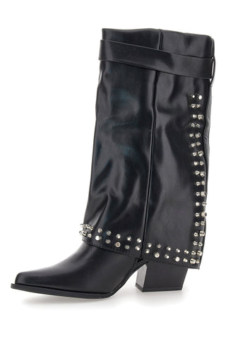 The First P609 schwarze Nietenstiefel mit dekorativer Schnalle