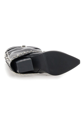 The First P609 schwarze Nietenstiefel mit dekorativer Schnalle
