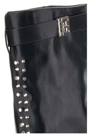 The First P609 schwarze Nietenstiefel mit dekorativer Schnalle