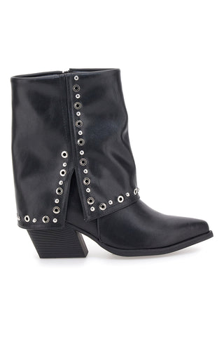 Stivaletti neri con borchie e punta sfilata The First P610