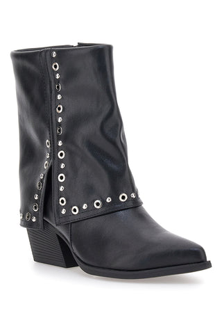 The First P610 – Schwarze Stiefeletten mit Nieten und spitzer Zehenpartie