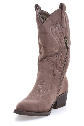 Stivaletti texani marroni con ricamo Cafè cost RQ24W9C