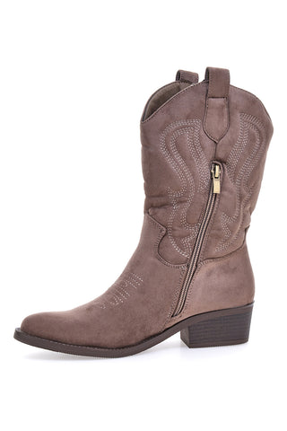 Stivaletti texani marroni con ricamo Cafè cost RQ24W9C