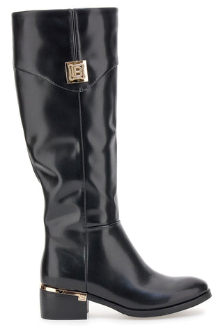 Schwarze Stiefel aus glänzendem Material mit goldenen Details Laura Biagiotti 8782M