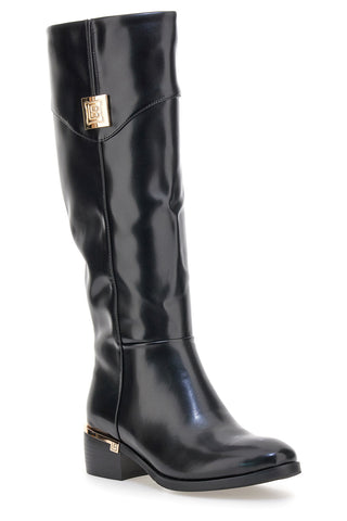 Schwarze Stiefel aus glänzendem Material mit goldenen Details Laura Biagiotti 8782M