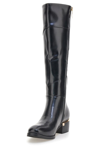 Stivali neri in materiale lucido con dettagli oro Laura Biagiotti 8782M