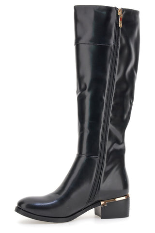 Schwarze Stiefel aus glänzendem Material mit goldenen Details Laura Biagiotti 8782M