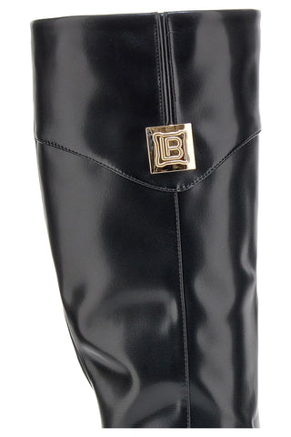 Stivali neri in materiale lucido con dettagli oro Laura Biagiotti 8782M