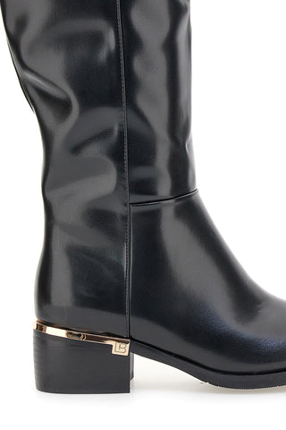Schwarze Stiefel aus glänzendem Material mit goldenen Details Laura Biagiotti 8782M