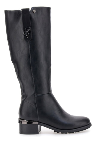 Schwarze Stiefel Gianmarco Venturi SV0199 mit seitlichem Logo und verzierter Ferse
