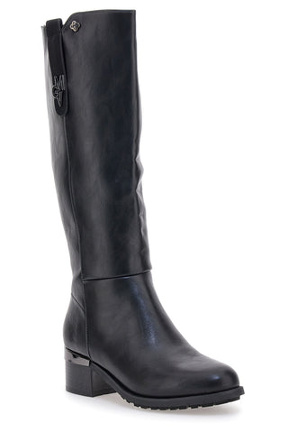 Stivali neri con logo laterale e tacco decorato Gianmarco Venturi SV0199