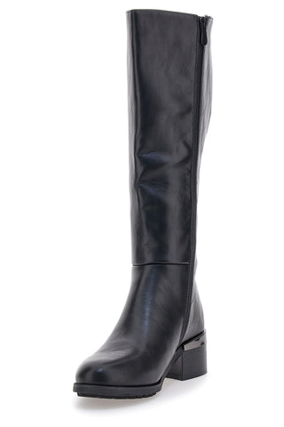 Stivali neri con logo laterale e tacco decorato Gianmarco Venturi SV0199