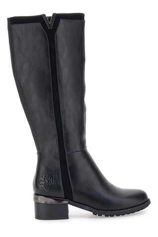 Schwarze Stiefel mit niedrigem Absatz und seitlichem Logo GMV SV0183