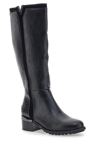 Schwarze Stiefel mit niedrigem Absatz und seitlichem Logo GMV SV0183